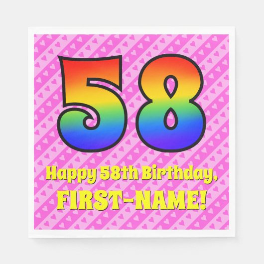 Serviette En Papier 58e anniversaire : Pink Stripes & Hearts, Arc en c (Devant)