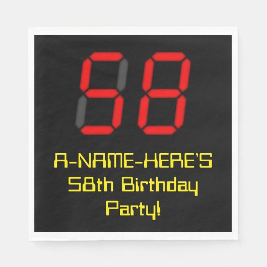 Serviette En Papier 58e anniversaire : Rouge Digital Clock Style "58"  (Devant)