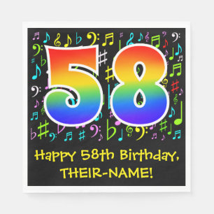 Serviette En Papier 58e anniversaire - Symboles de musique colorée, a