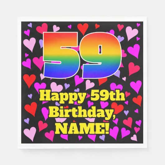 Serviette En Papier 59e anniversaire : Amour Hearts Motif, Arc en ciel (Devant)