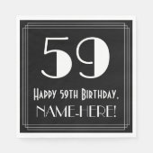 Serviette En Papier 59e anniversaire ~ Art Déco Inspiré Look "59", Nom (Devant)