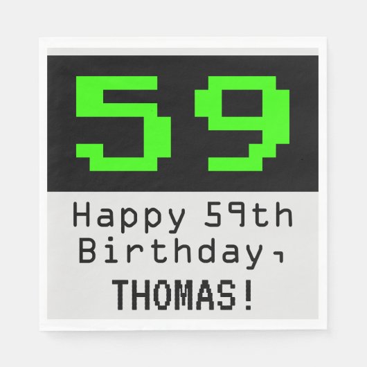 Serviette En Papier 59e anniversaire - Nerdy / Geeky Style "59" & Nom (Devant)