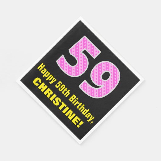 Serviette En Papier 59e anniversaire : Pink Stripes and Hearts "59" + (Coin)