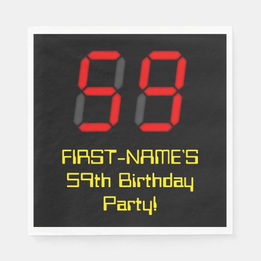 Serviette En Papier 59e anniversaire : Rouge Digital Clock Style "59" (Devant)