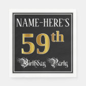 Serviette En Papier 59e Birthday Party — Fancy Script, Faux Gold Look (Devant)