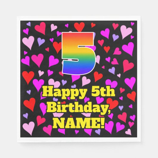 Serviette En Papier 5e anniversaire : Amour Hearts Motif, Arc-en-ciel (Devant)