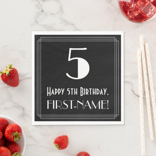 Serviette En Papier 5e anniversaire ~ Art Déco Inspiré Look "5", Nom (En situation)