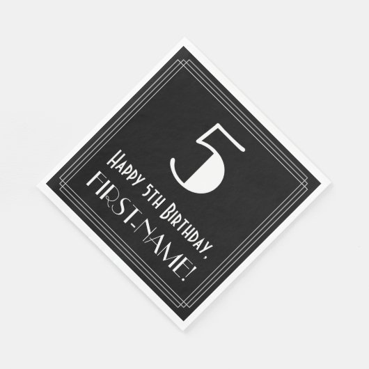 Serviette En Papier 5e anniversaire ~ Art Déco Inspiré Look "5", Nom (Coin)