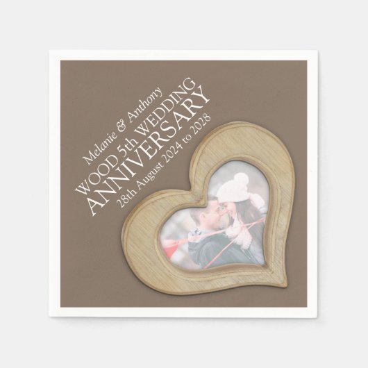 Serviette En Papier 5e anniversaire bois coeur personnalisés serviette (Devant)