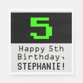 Serviette En Papier 5e anniversaire - Nerdy / Geeky Style "5" & Nom (Devant)