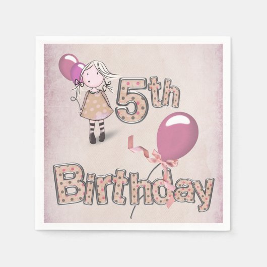 Serviette En Papier 5e anniversaire Petite fille avec ballon (Devant)