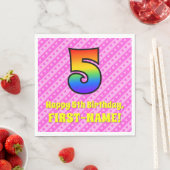 Serviette En Papier 5e anniversaire : Pink Stripes & Hearts, Rainbow # (En situation)