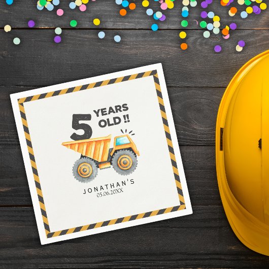 Serviette En Papier 5th birthday boy construction theme