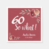 Serviette En Papier 60 Alors quel Rose d'aquarelle rouge 60e anniversa (Devant)