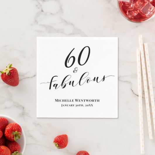 Serviette En Papier 60 and Fabulous Sixtieth Birthday Elegant Script (En situation)