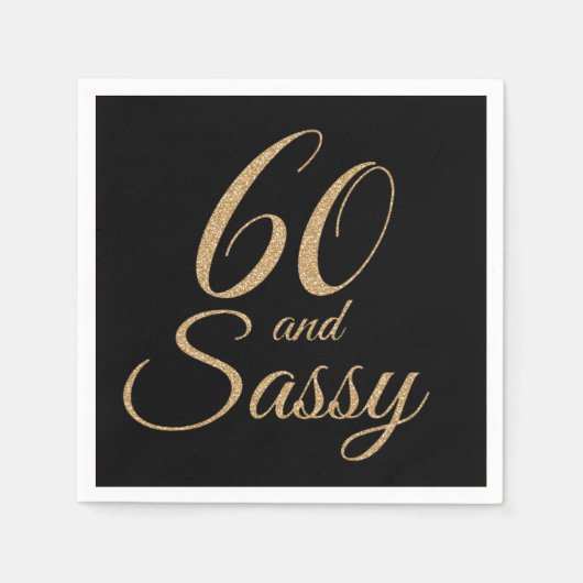 Serviette En Papier 60 et Sassy Black Gold Parties scintillant fête d' (Devant)
