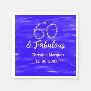 Serviette En Papier 60 & fabuleux anniversaire bleu argent ajouter nom