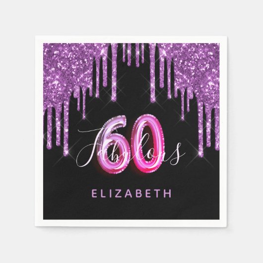 Serviette En Papier 60 Fabuleux anniversaire noir violet parties scint (Devant)