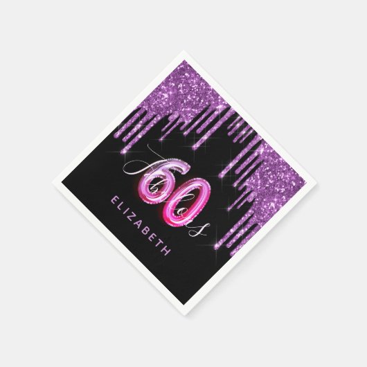 Serviette En Papier 60 Fabuleux anniversaire noir violet parties scint (Coin)
