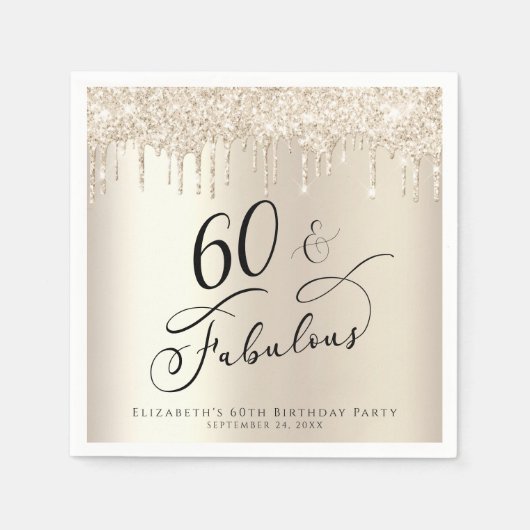 Serviette En Papier 60 Fabuleux Parties scintillant Gold Custom Annive (Devant)