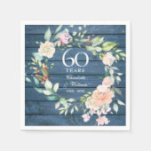 Serviette En Papier 60e 75e anniversaire du Mariage Bleu Rustique Flor (Devant)