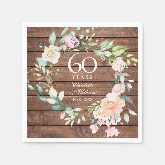 Serviette En Papier 60e 75e anniversaire du Mariage Floral de bois rus (Devant)