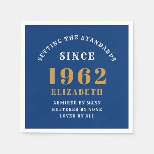 Serviette En Papier 60e anniversaire 1962 Elegant Gold Blue (Devant)