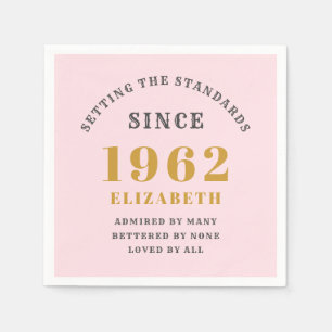 Serviette En Papier 60e anniversaire 1962 Elégant Gold Rose Grey