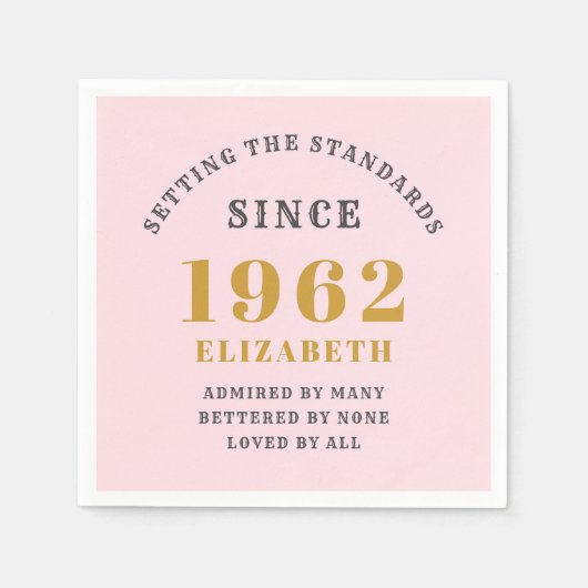 Serviette En Papier 60e anniversaire 1962 Elégant Gold Rose Grey (Devant)