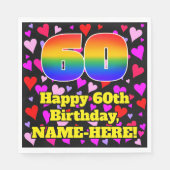 Serviette En Papier 60e anniversaire : Amour Hearts Motif, Arc-en-ciel (Devant)