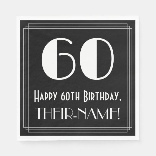 Serviette En Papier 60e anniversaire ~ Art Déco Inspiré Look "60", Nom (Devant)