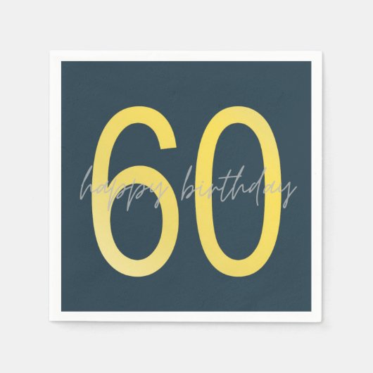 Serviette En Papier 60e anniversaire bleu et or (Devant)
