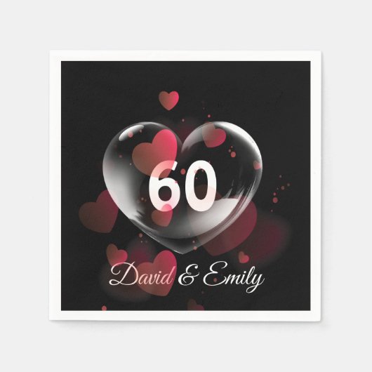 Serviette En Papier 60e Anniversaire Bulle cardiaque avec Coeurs rouge (Devant)