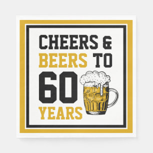 Serviette En Papier 60e anniversaire Cheers & Bières à 60 ans
