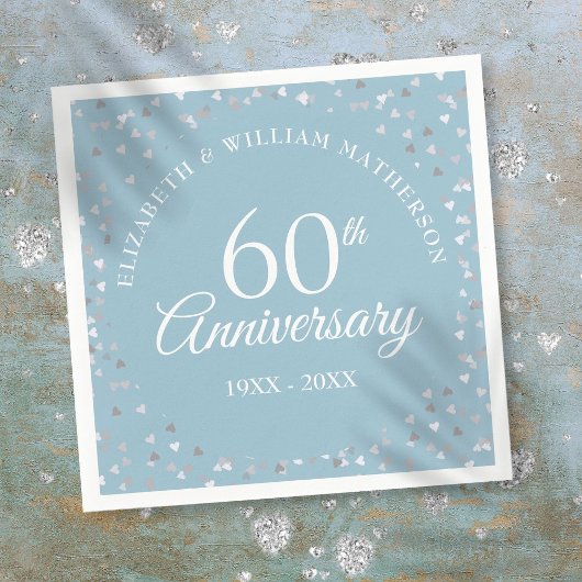 Serviette En Papier 60e anniversaire de diamant Mariage Coeurs Confett