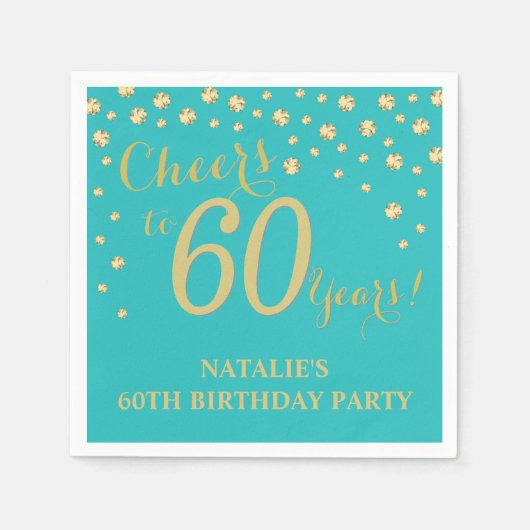 Serviette En Papier 60e anniversaire de fête Turquoise et diamants d'o (Devant)