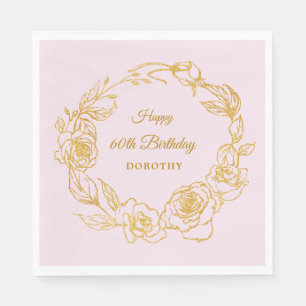 Serviette En Papier 60e Anniversaire de la fête Luxe Gold Rose Cocktai