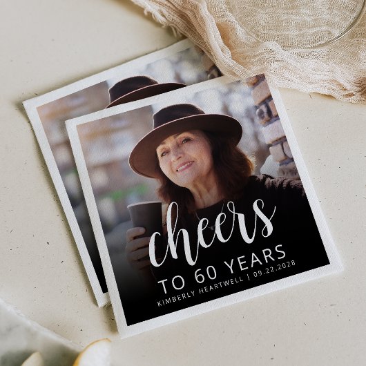 Serviette En Papier 60e anniversaire de la fête Photo White Script Che