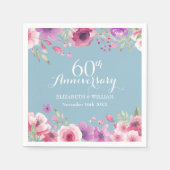Serviette En Papier 60e anniversaire de Mariage Aquarelle Roses Floral (Devant)