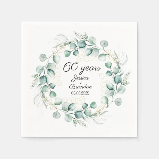 Serviette En Papier 60e anniversaire de Mariage de diamants Eucalyptus (Devant)
