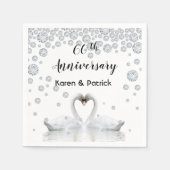 Serviette En Papier 60e anniversaire de mariage diamant cygnes blancs  (Devant)