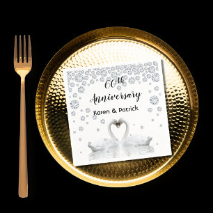 Serviette En Papier 60e anniversaire de mariage diamant cygnes blancs