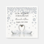 Serviette En Papier 60e anniversaire de mariage diamant cygnes blancs  (Devant)