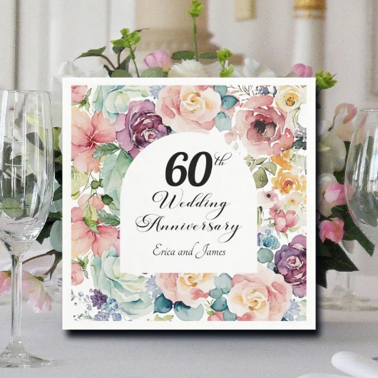 Serviette En Papier 60e anniversaire de Mariage Élégant script floral