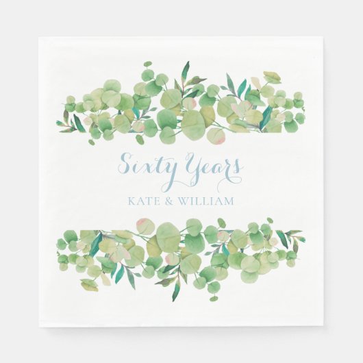 Serviette En Papier 60e Anniversaire de Mariage Eucalyptus Verdure (Devant)