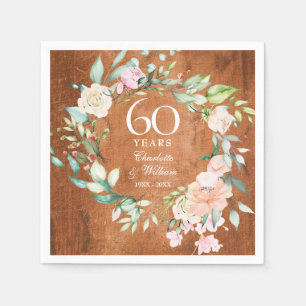 Serviette En Papier 60e anniversaire de mariage Roses en bois rustique