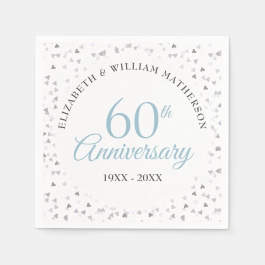 Serviette En Papier 60e anniversaire de Mariage Script Hearts Confetti (Devant)