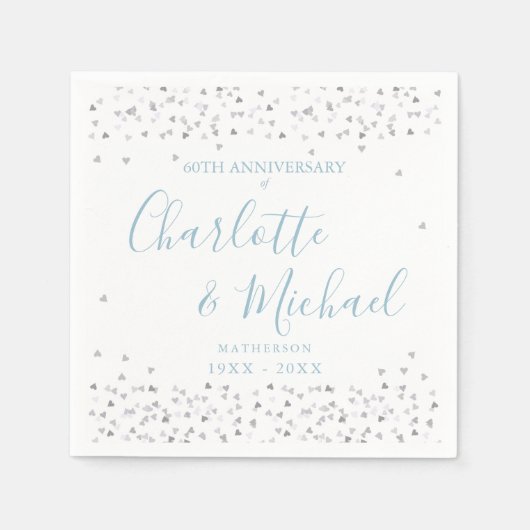 Serviette En Papier 60e anniversaire de Mariage Script Hearts Confetti (Devant)