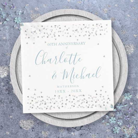 Serviette En Papier 60e anniversaire de Mariage Script Hearts Confetti