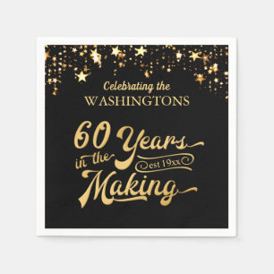 Serviette En Papier 60e anniversaire du Mariage Black and Gold Stars